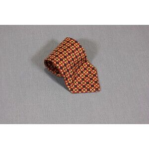 Paolo Gucci Mens Tie  Geometric floral design in red, gold, and blue Silk Italy